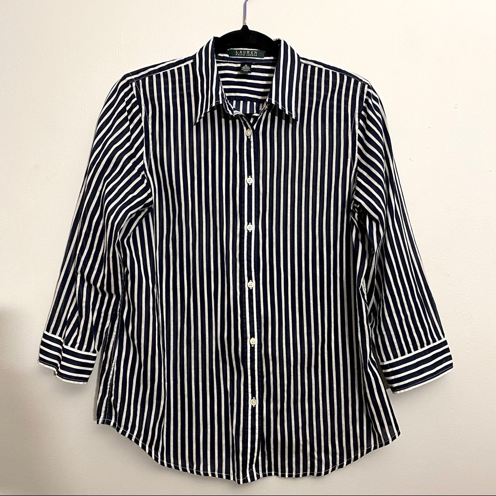 Ralph Lauren Blue and White Striped Cotton Top